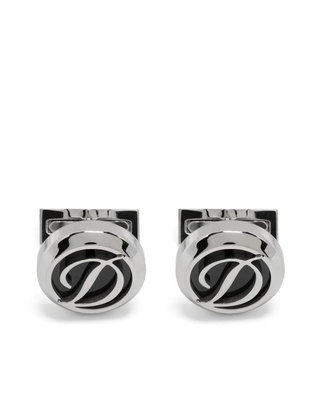 S T Dupont Black Logo-Engraved Lacquered Cufflinks for men