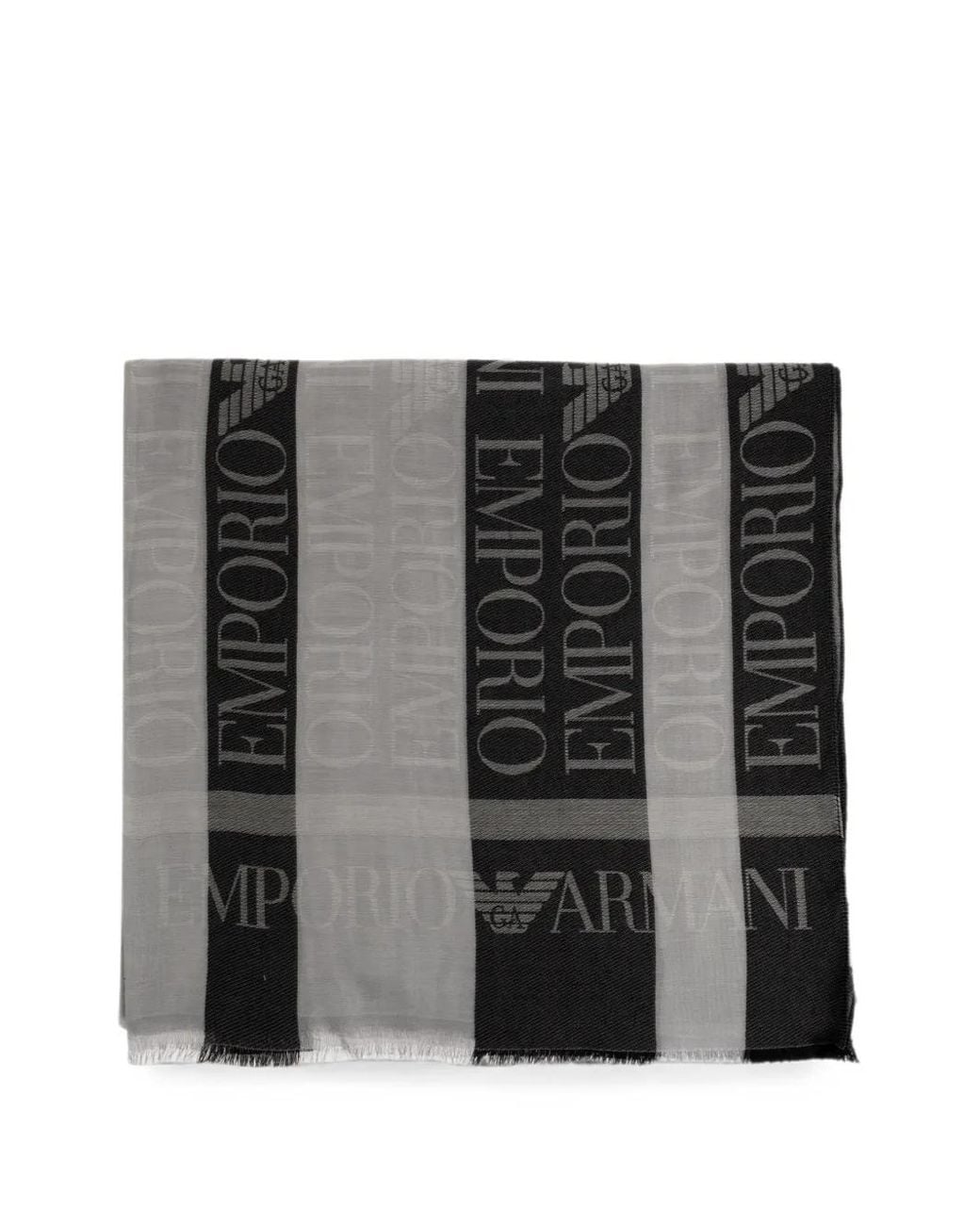 Emporio Armani Black Logo-Print Fringed Scarf
