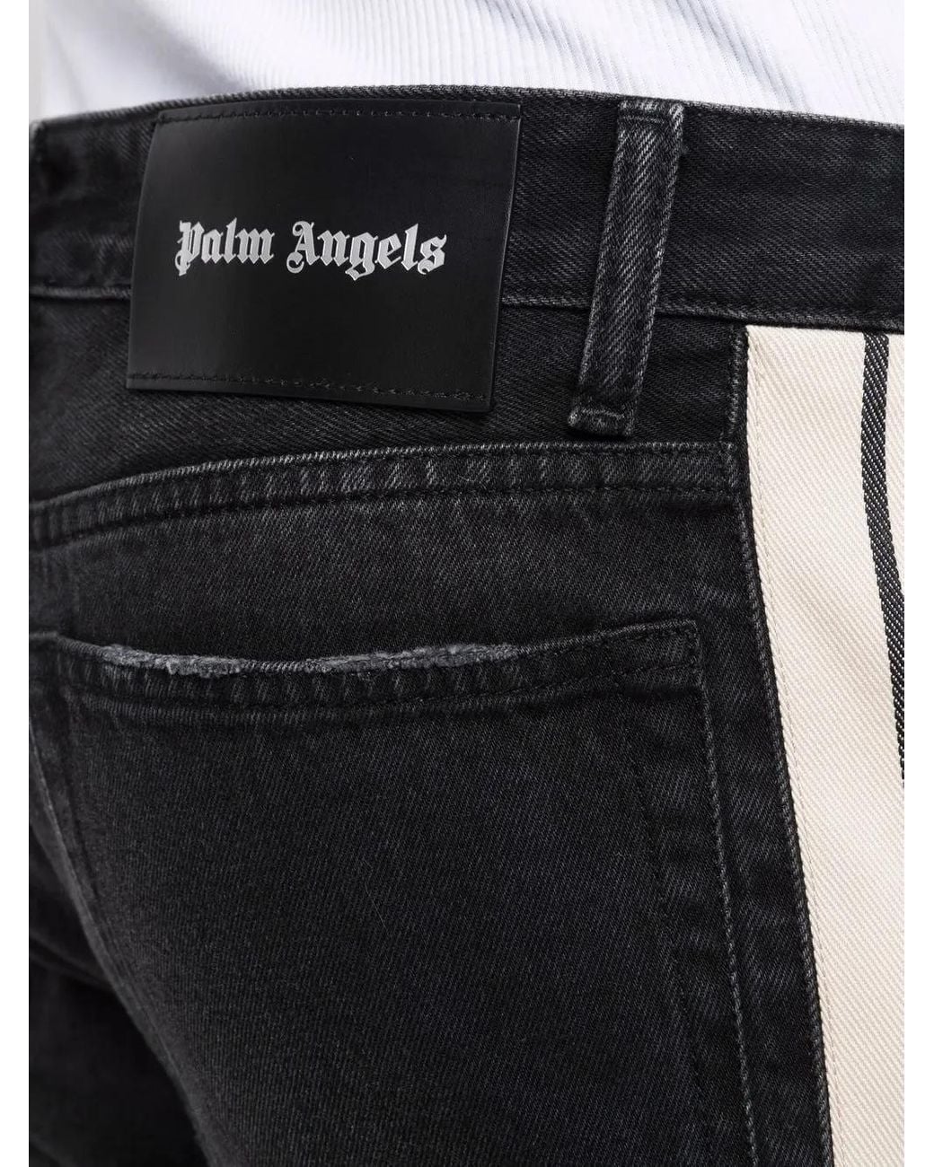 Palm Angels Black Side Striped Slim-Fit Jeans for men