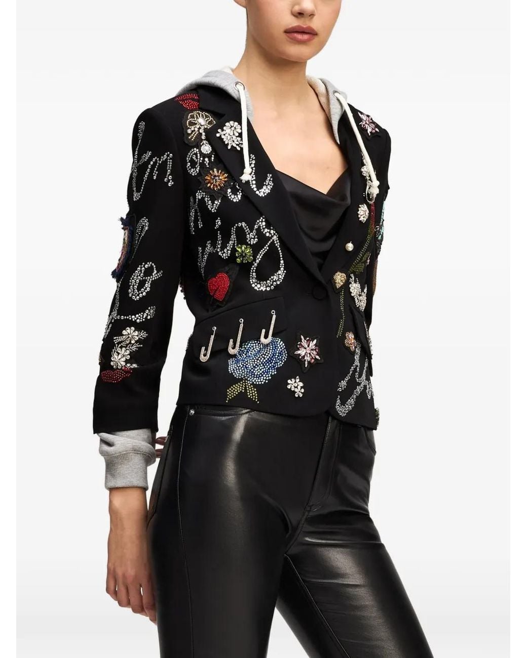 Cinq À Sept Black Khloe Embellished Hooded Blazer