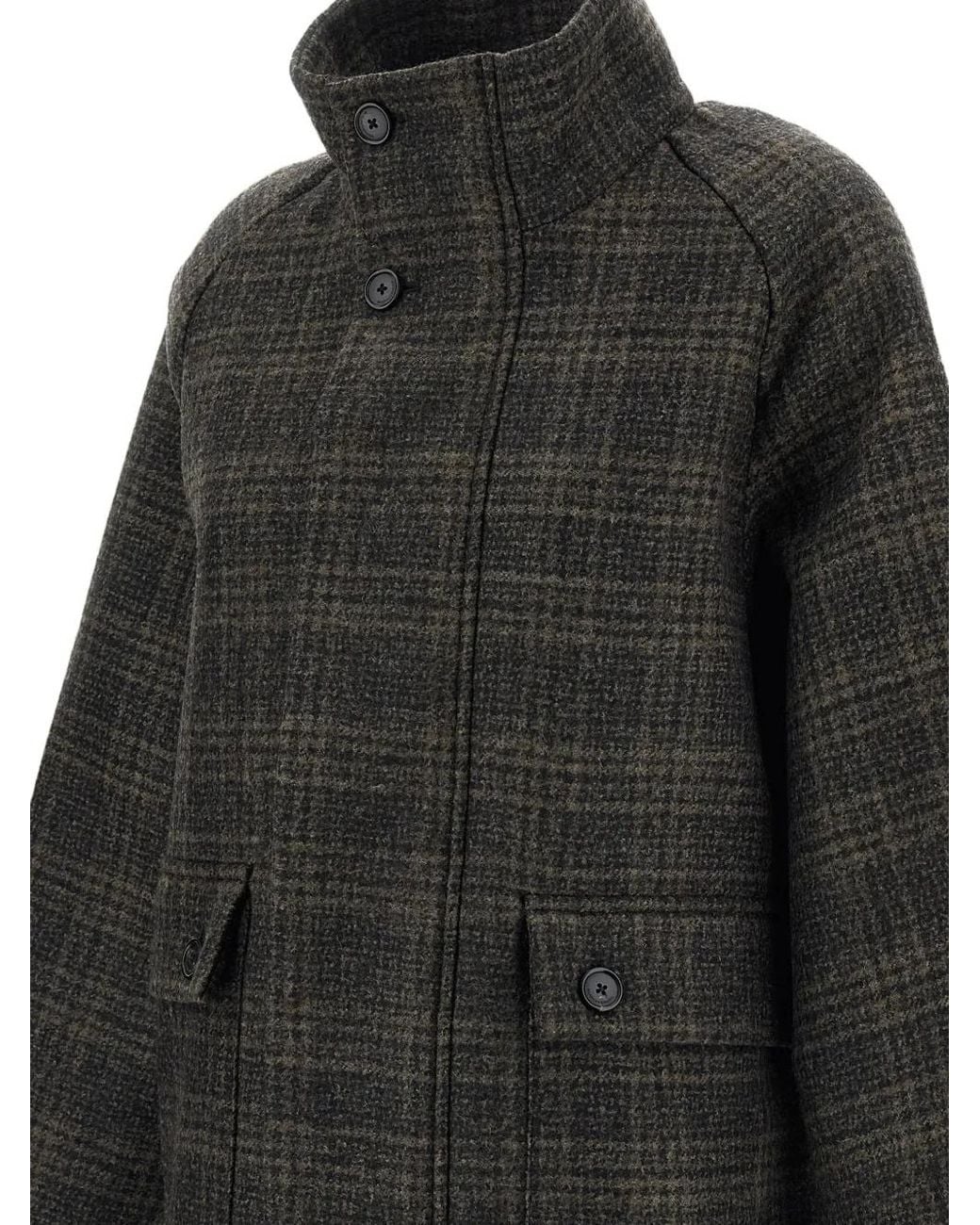 Barena Black Checked Wool-Blend Coat