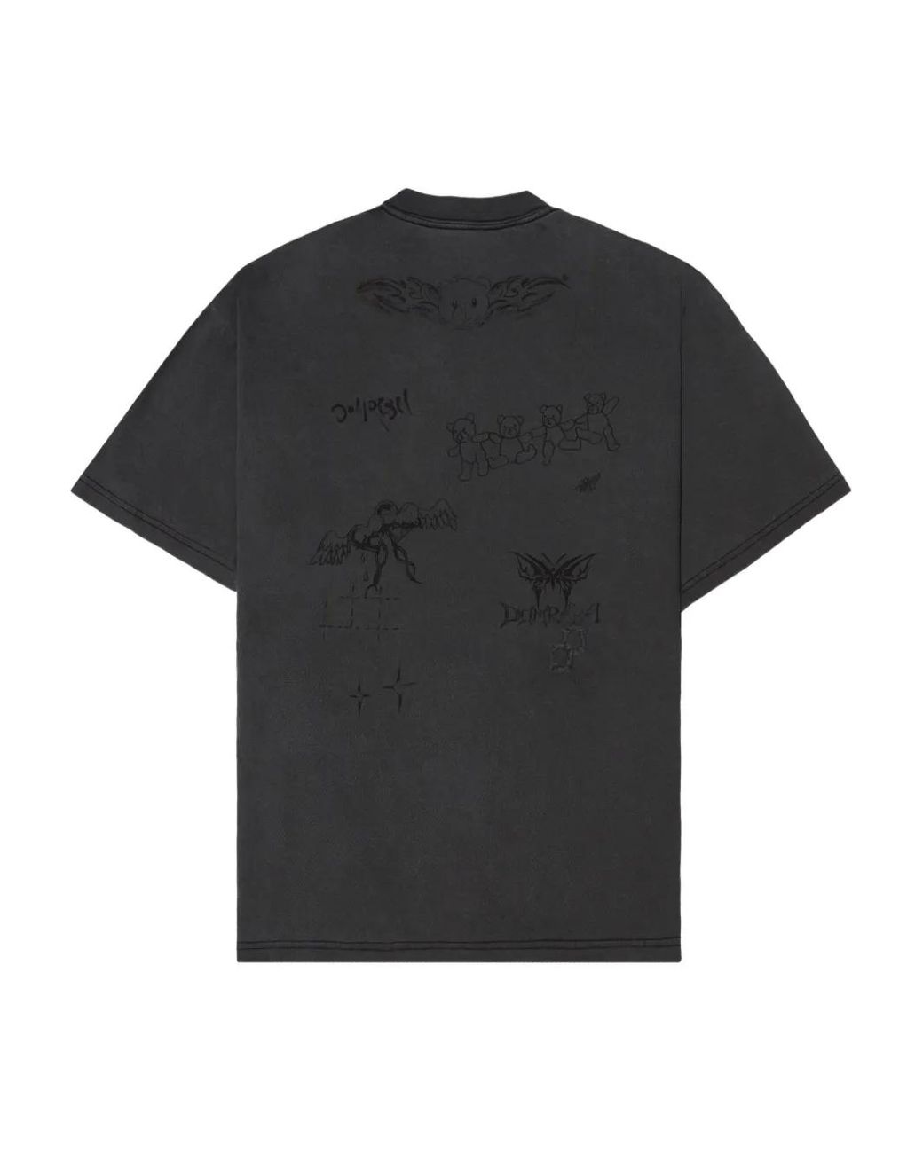 DOMREBEL Black Snap Sketch Bear-Print T-Shirt for men