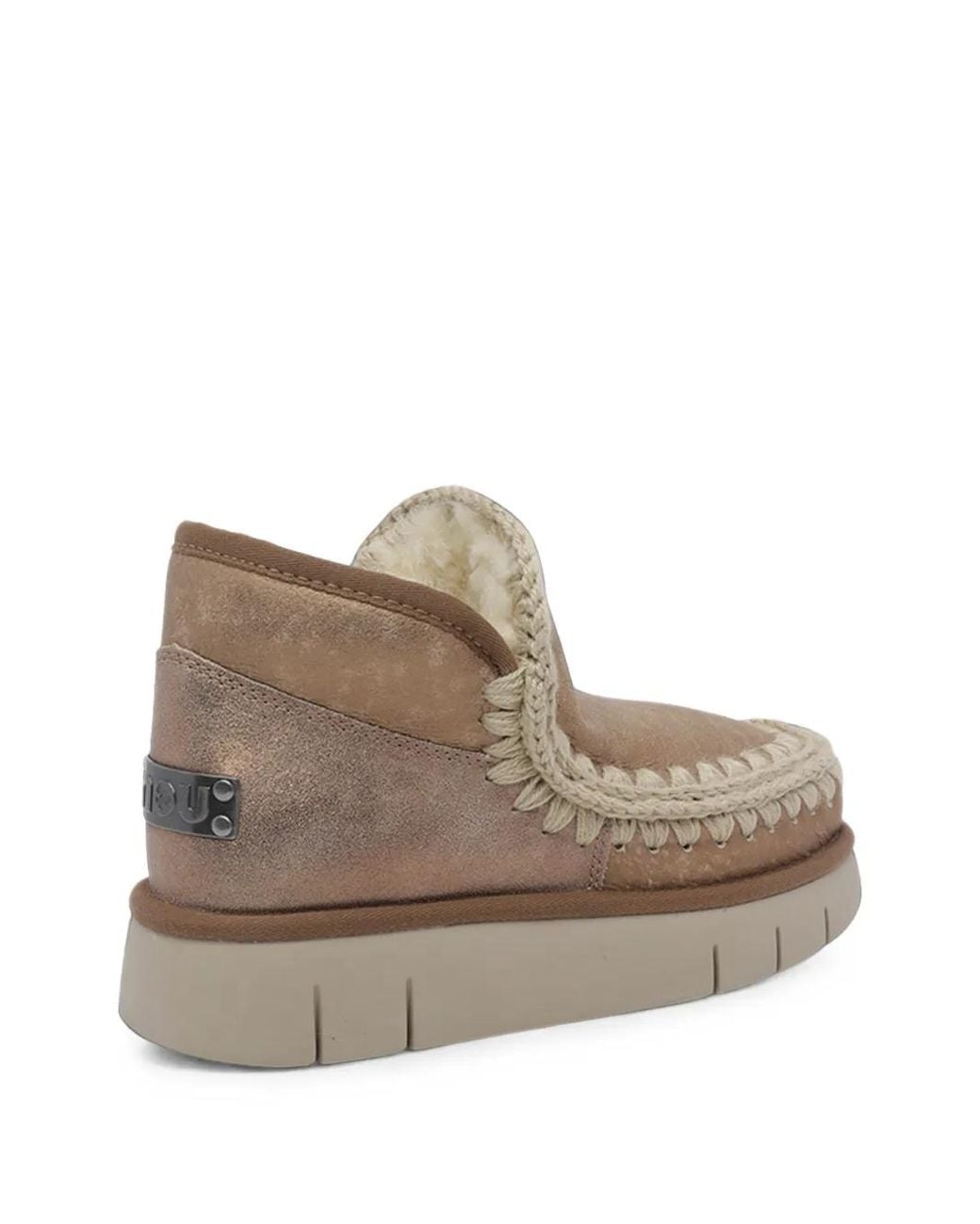 Mou Natural Eskimo Bounce Crochet-Trim Boots