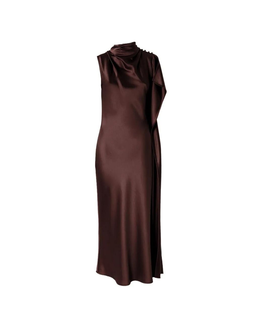 Pinko Brown Long, One-Shoulder Satin Dress