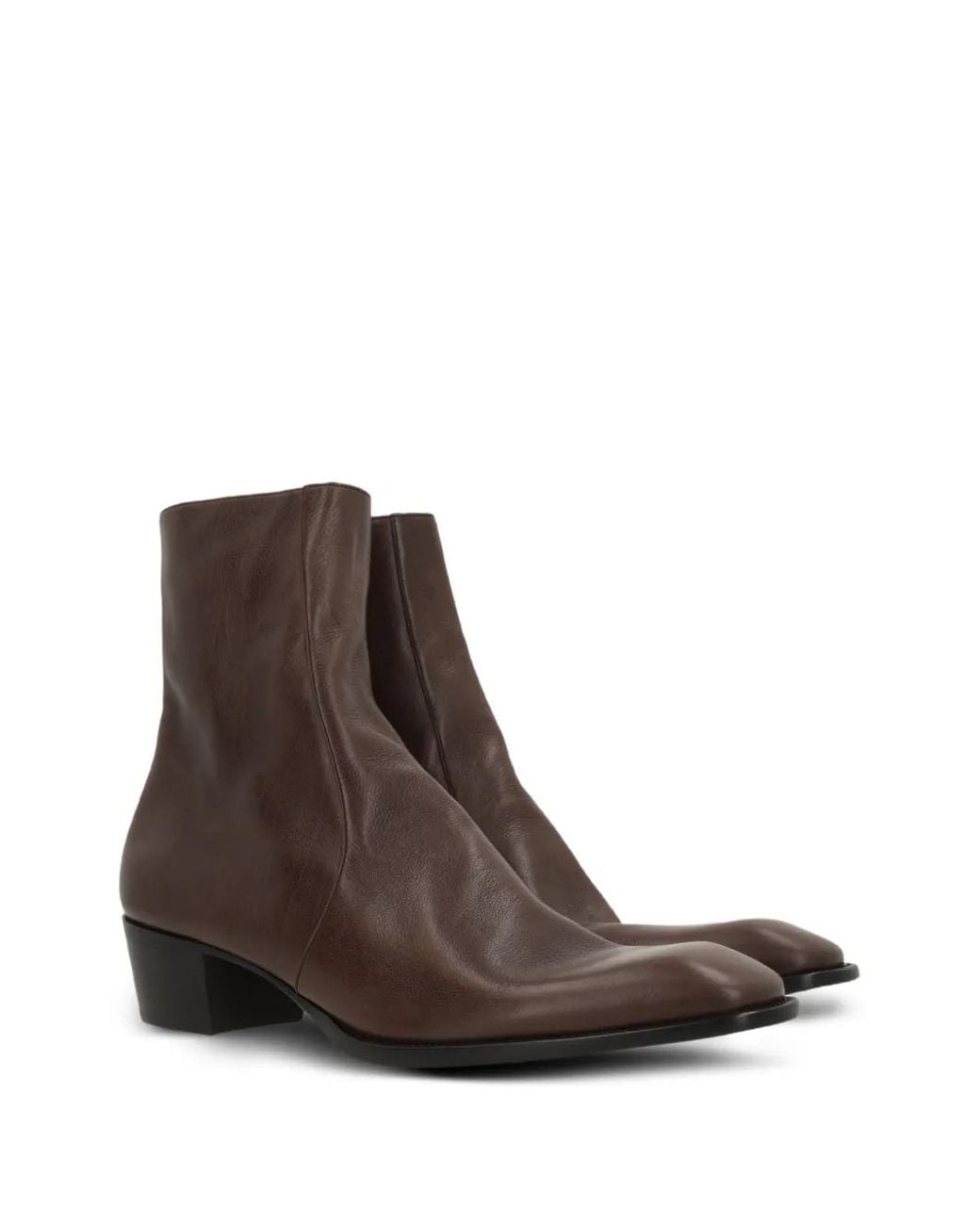 Saint Laurent Brown Zip Leather Boots for men