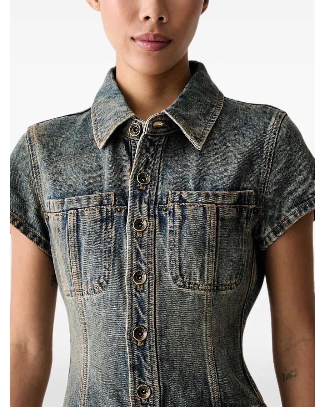 Miss Sixty Black Patchwork-Logo Denim Playsuit