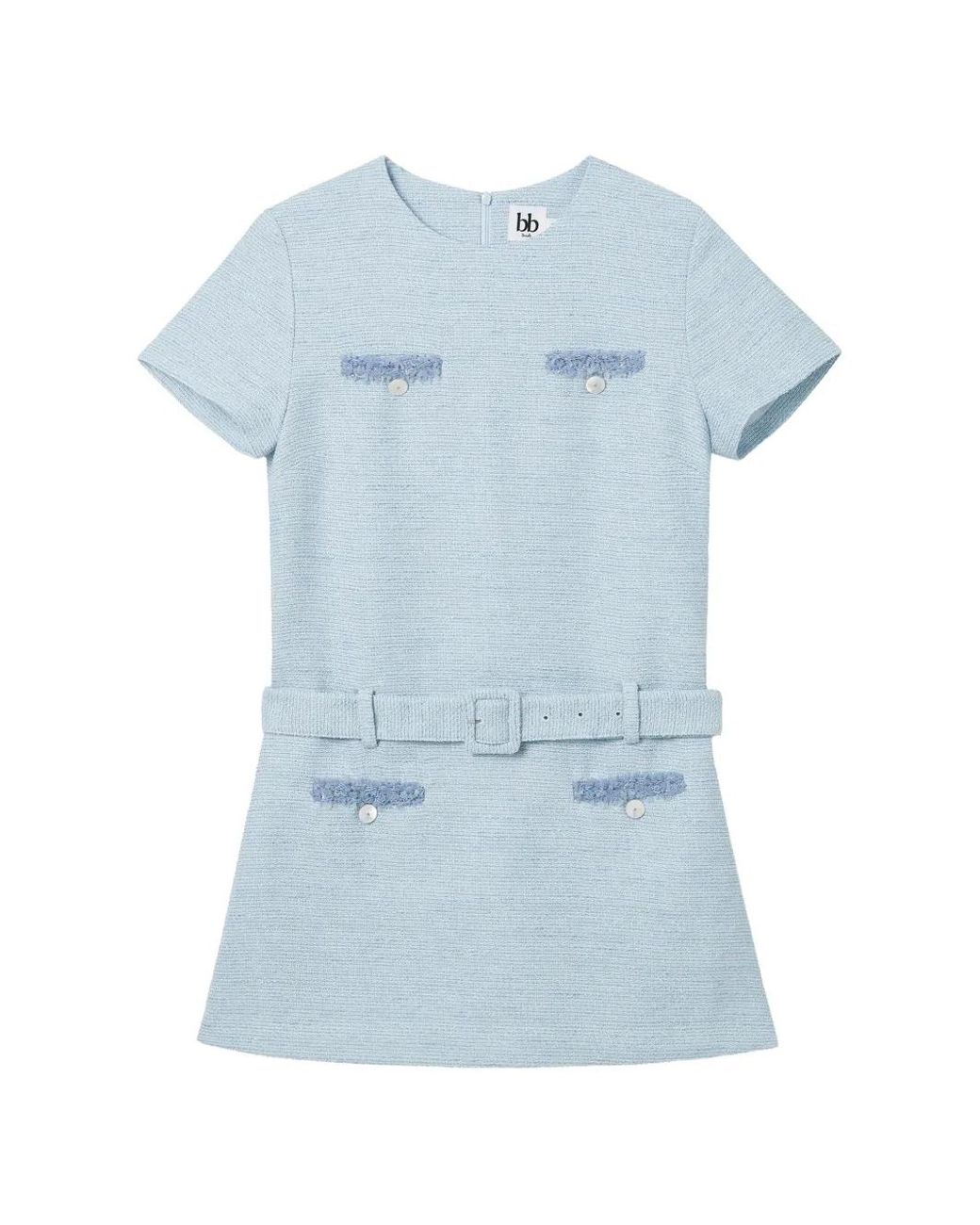 B+ AB Blue Distressed-Detail Mini Dress