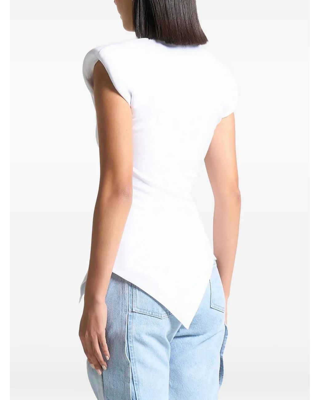 Manière De Voir White Wide Shoulder Ruched Waist Top