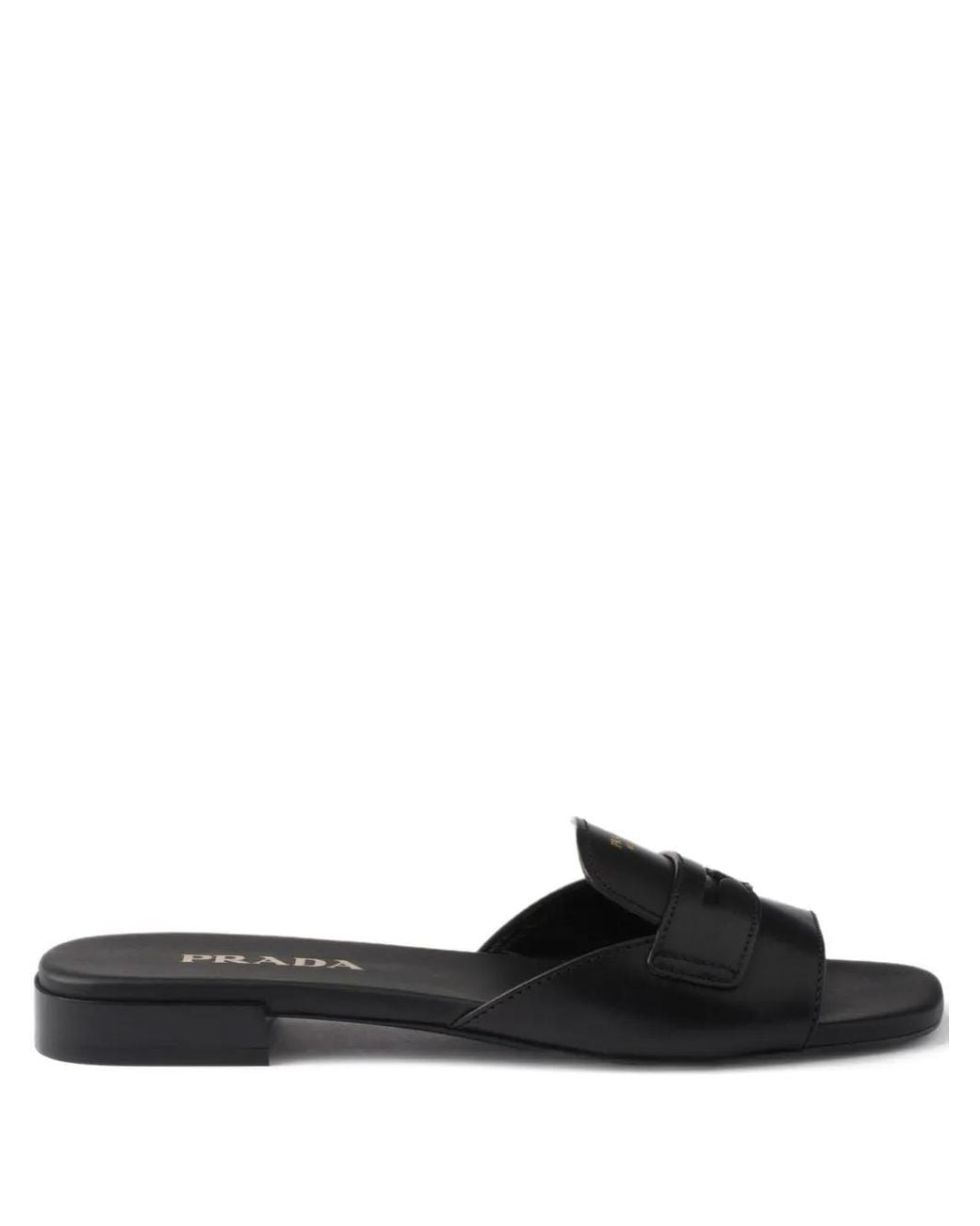 Prada Leather Slides in Black | Lyst