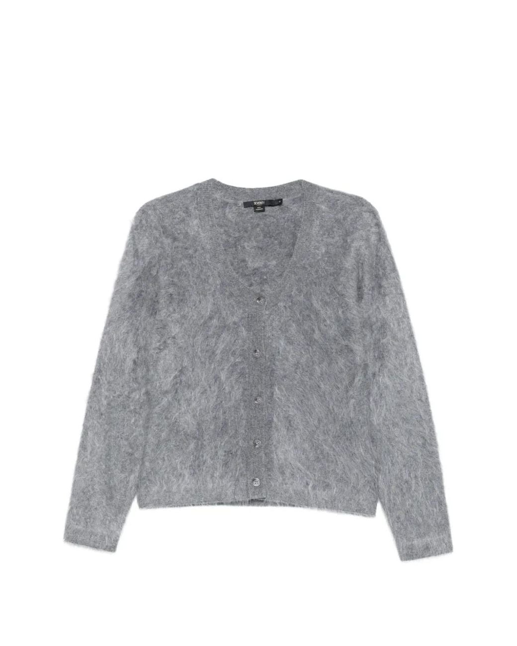 Seventy Gray Brushed-Knit V-Neck Cardigan