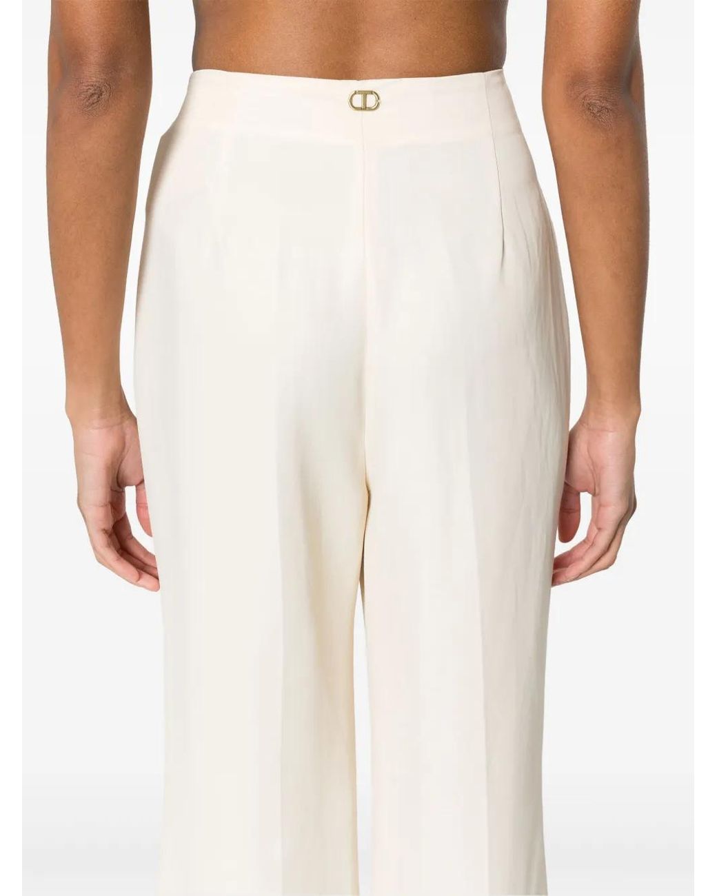 Twinset White Pressed-Crease Flared Trousers