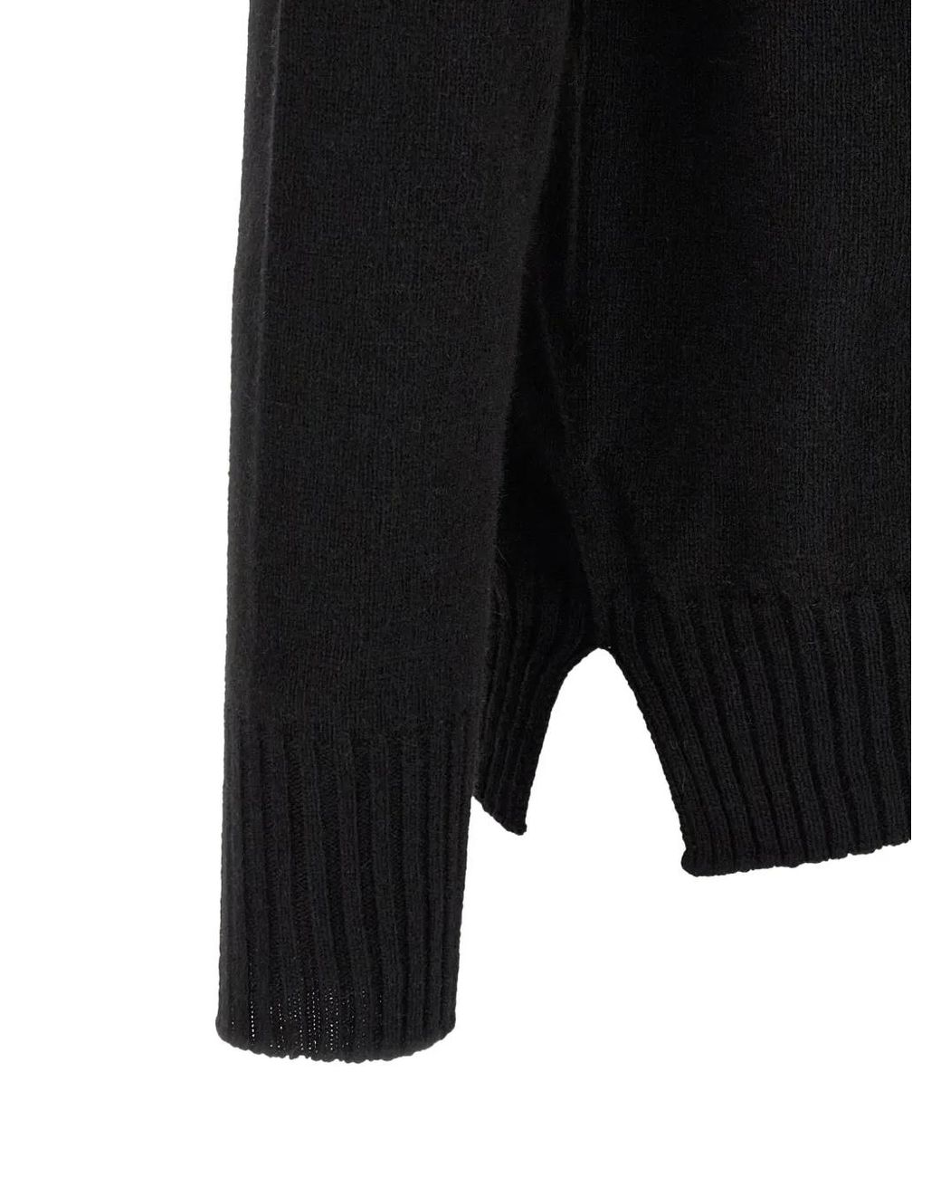 Ma'ry'ya Black Raglan-Sleeve Side-Slit Sweater for men