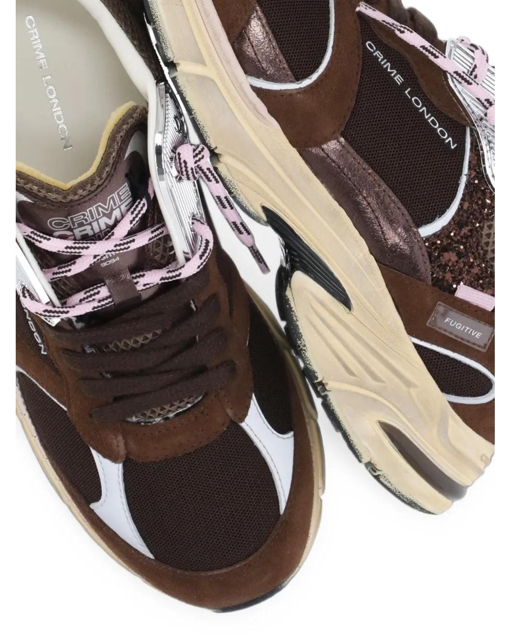 Crime London Brown Fugitive 9094 Panelled Low-Top Sneakers
