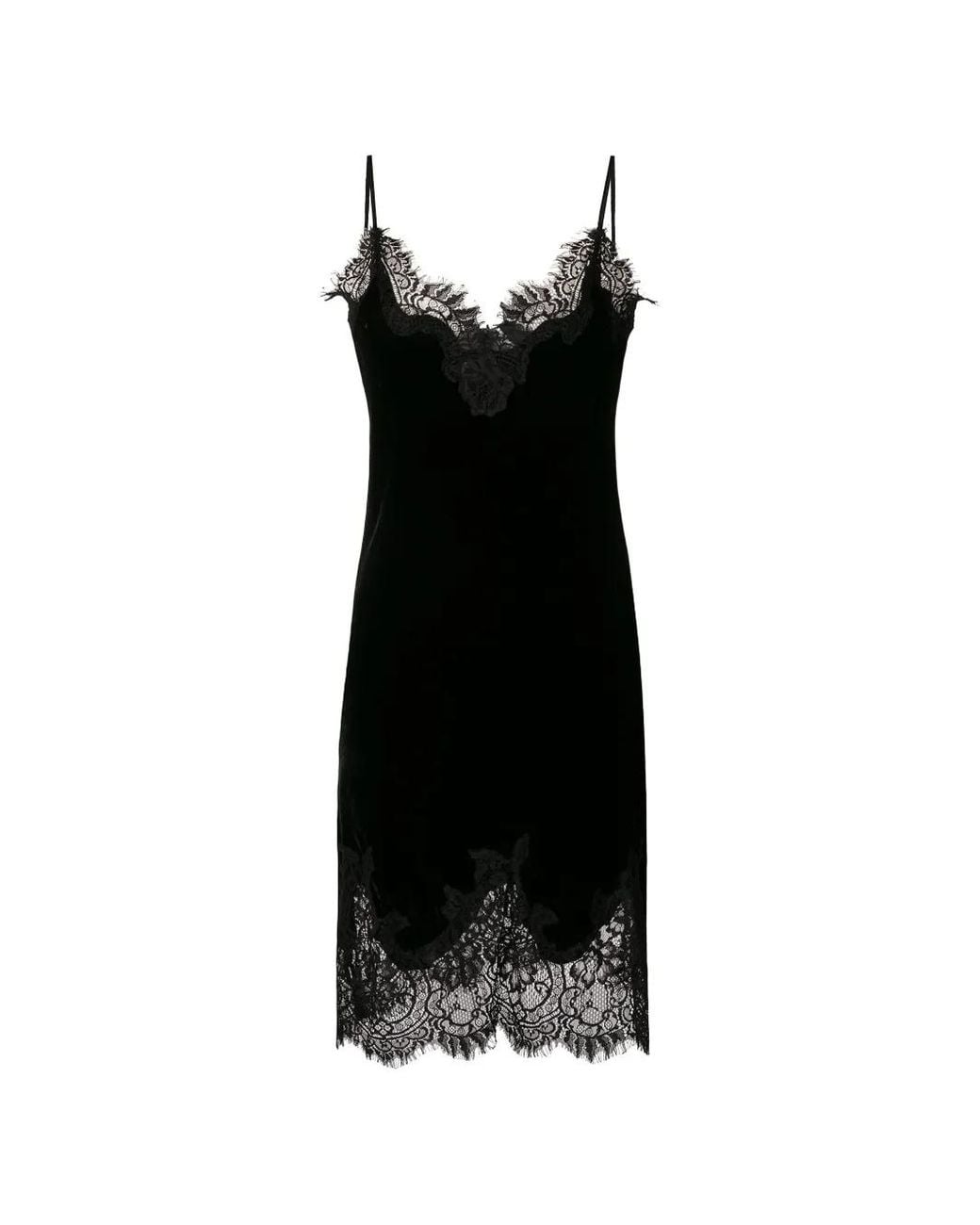 Gold Hawk Black Velvet Lace-Trim Slip Dress