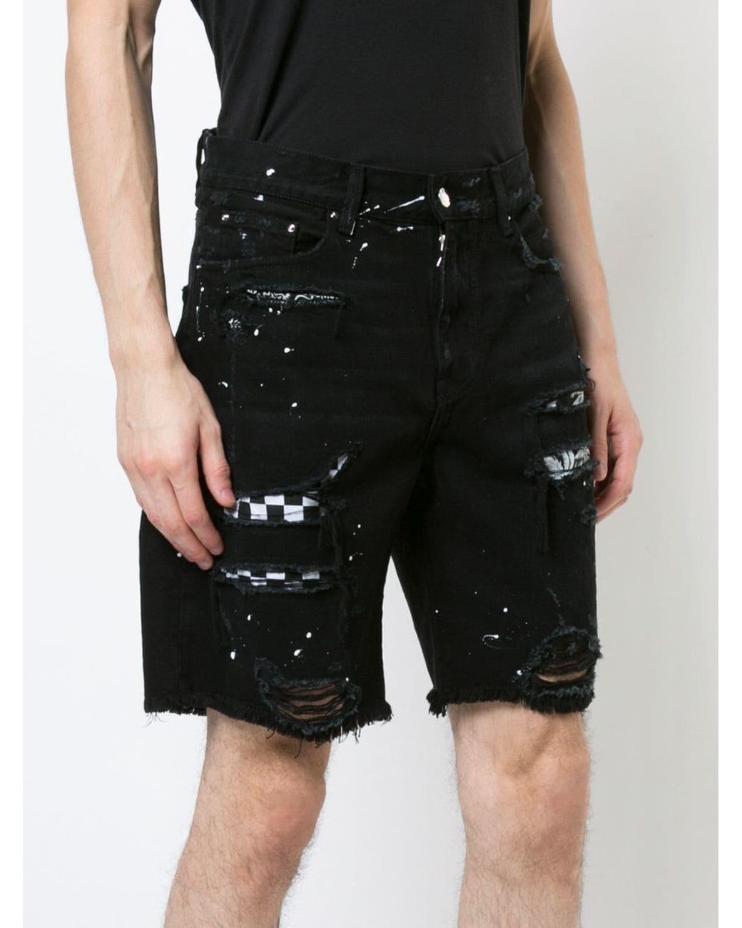 Amiri Layered Ripped Denim Shorts in 