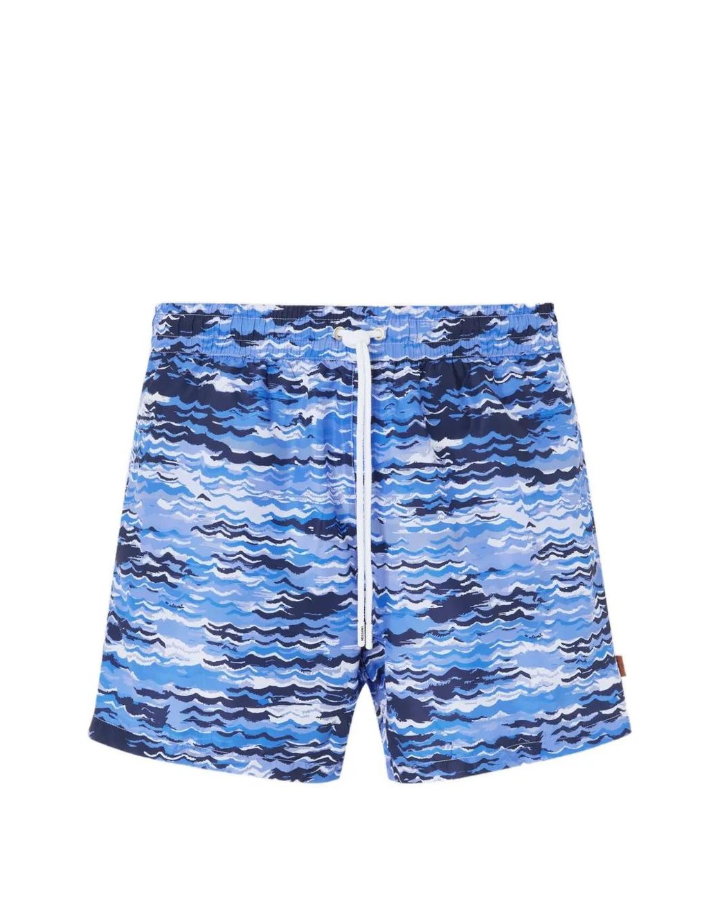 Missoni Blue Mid-Length Swim Shorts With Wave Print for men