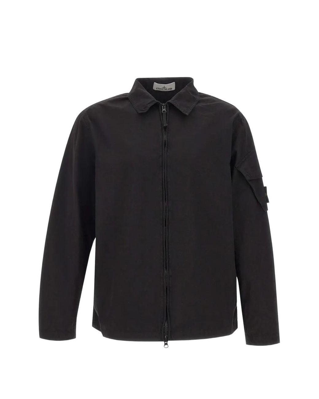 Stone Island Black Logo-Patch Zip-Up Jacket for men