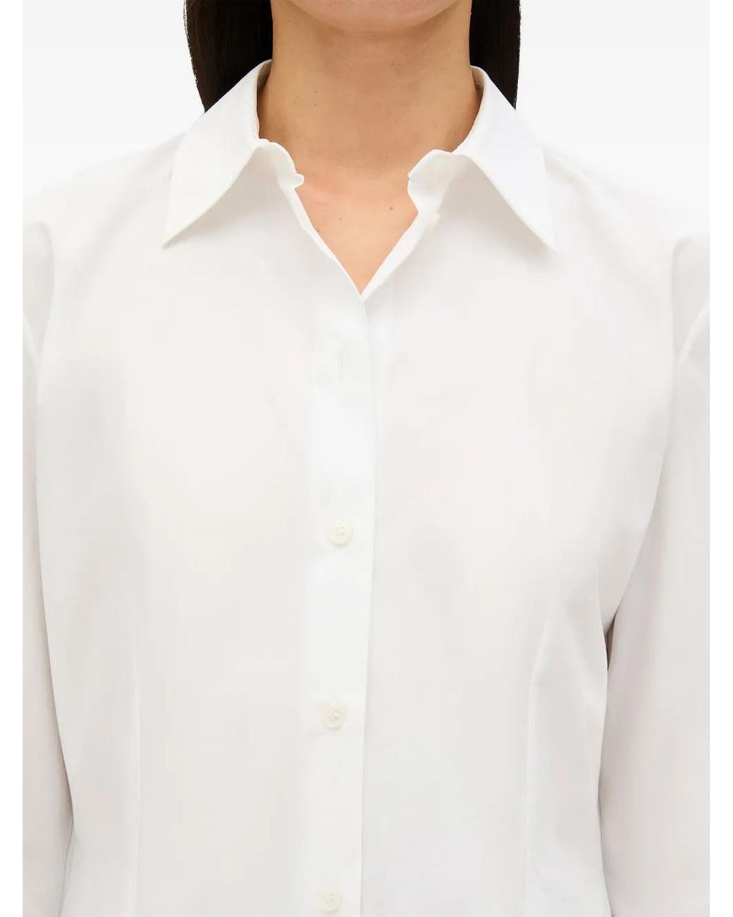Another Tomorrow White Dart-Detail Fitted Blouse