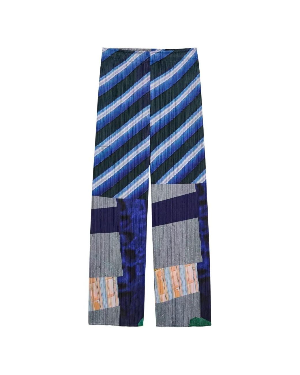 Pleats Please Issey Miyake Blue Pleats Please By Issey Miyake "City Collage" Trousers