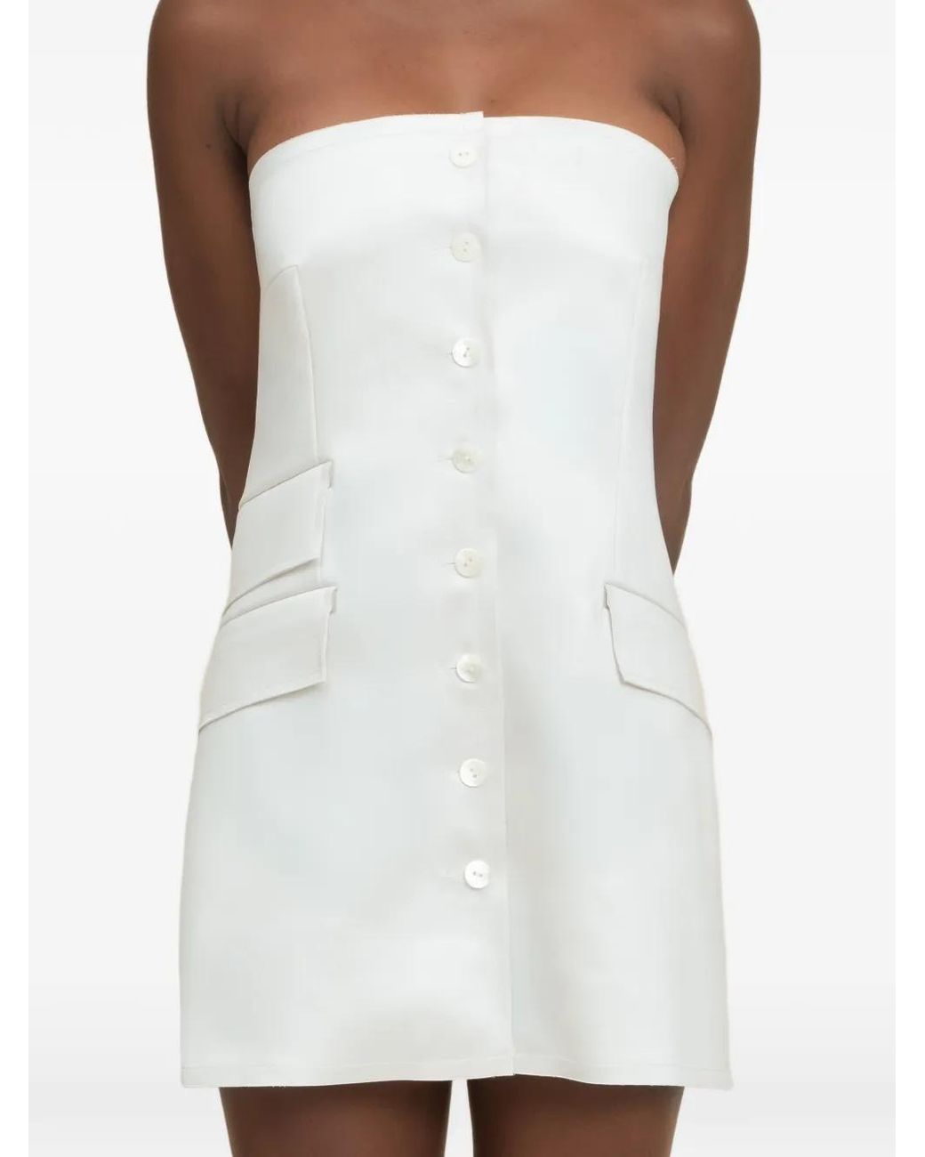 Contessa Mills White Strapless Button-Up Mini Dress