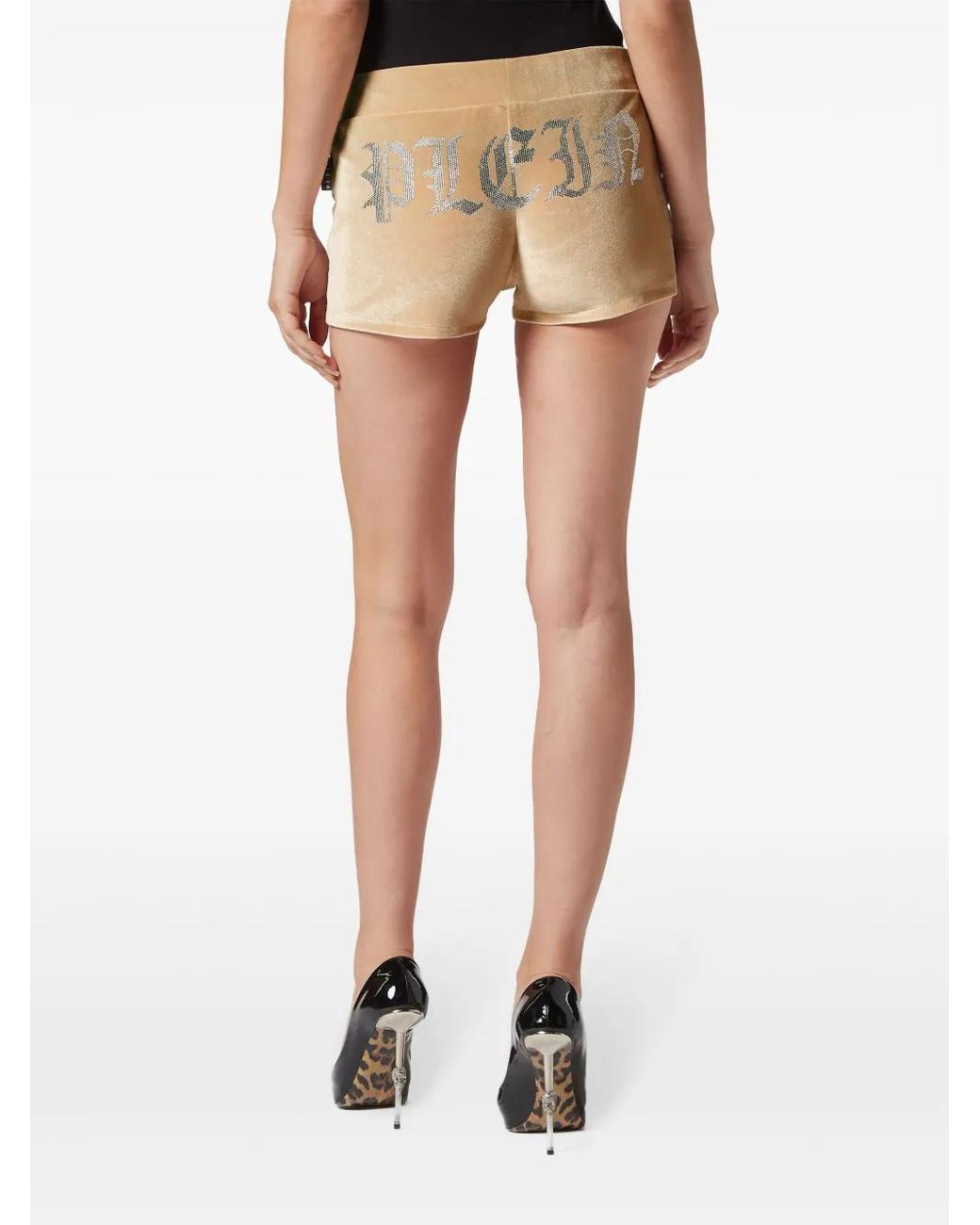 Philipp Plein Natural Rhinestone-Embellished Drawstring Shorts