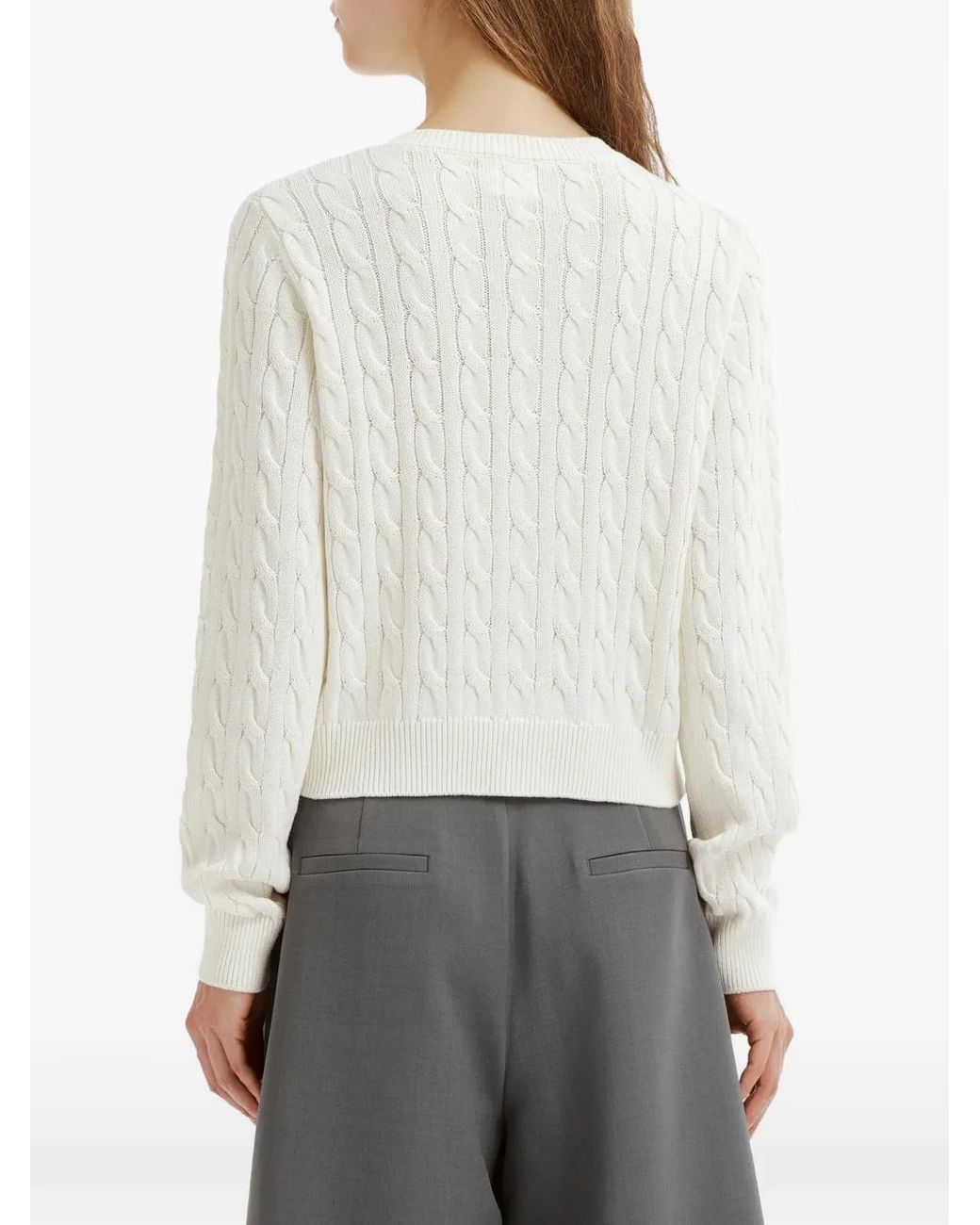 B+ AB White Cable-Knit Bow-Detail Cardigan