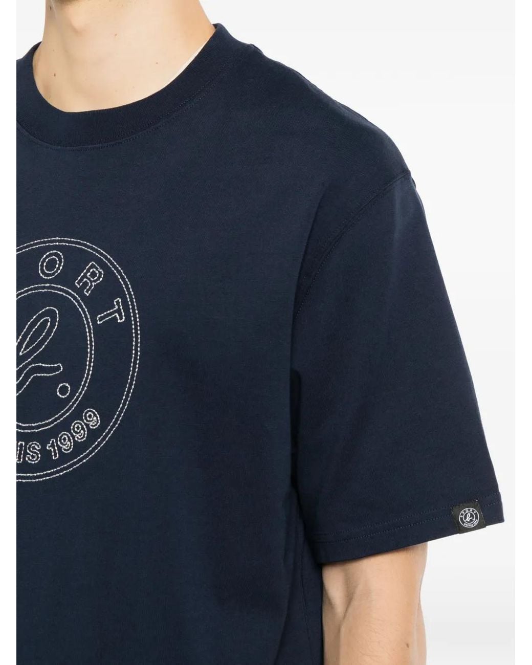 SPORT b. by agnès b. Blue Coin Logo Outline Embroidered T-Shirt for men
