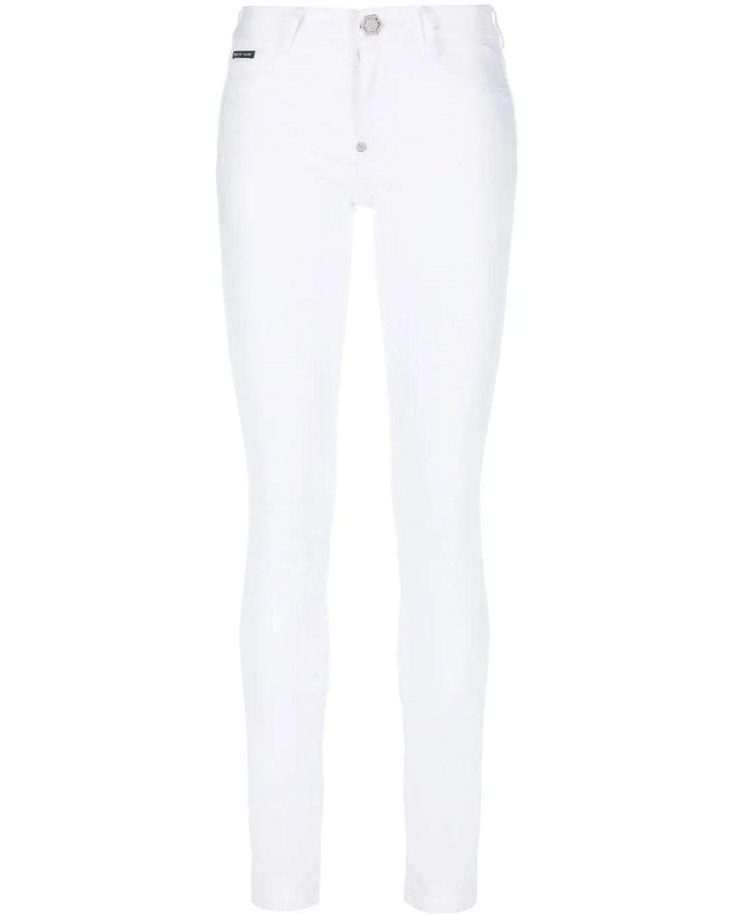 Philipp Plein White High-Rise Skinny-Cut Jeans