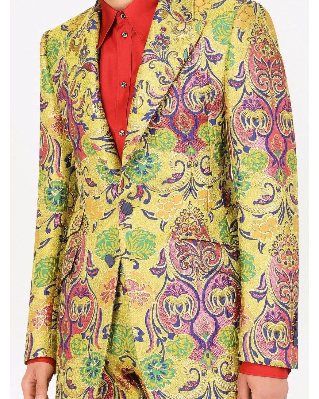 Dolce & Gabbana Yellow Patterned Jacquard Suit Jacket for men
