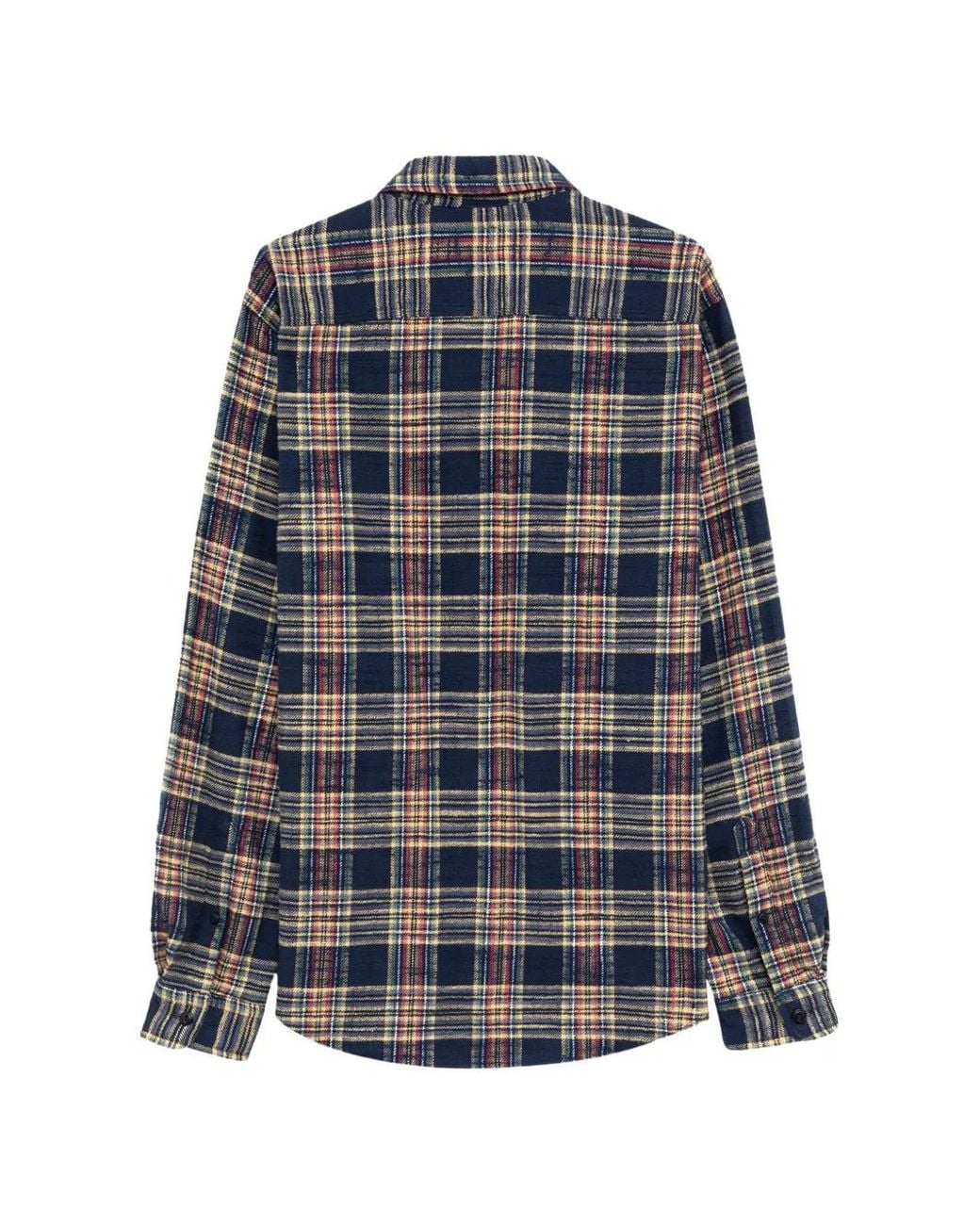 Roy Rogers Blue Work Check-Pattern Flap-Pocket Shirt for men