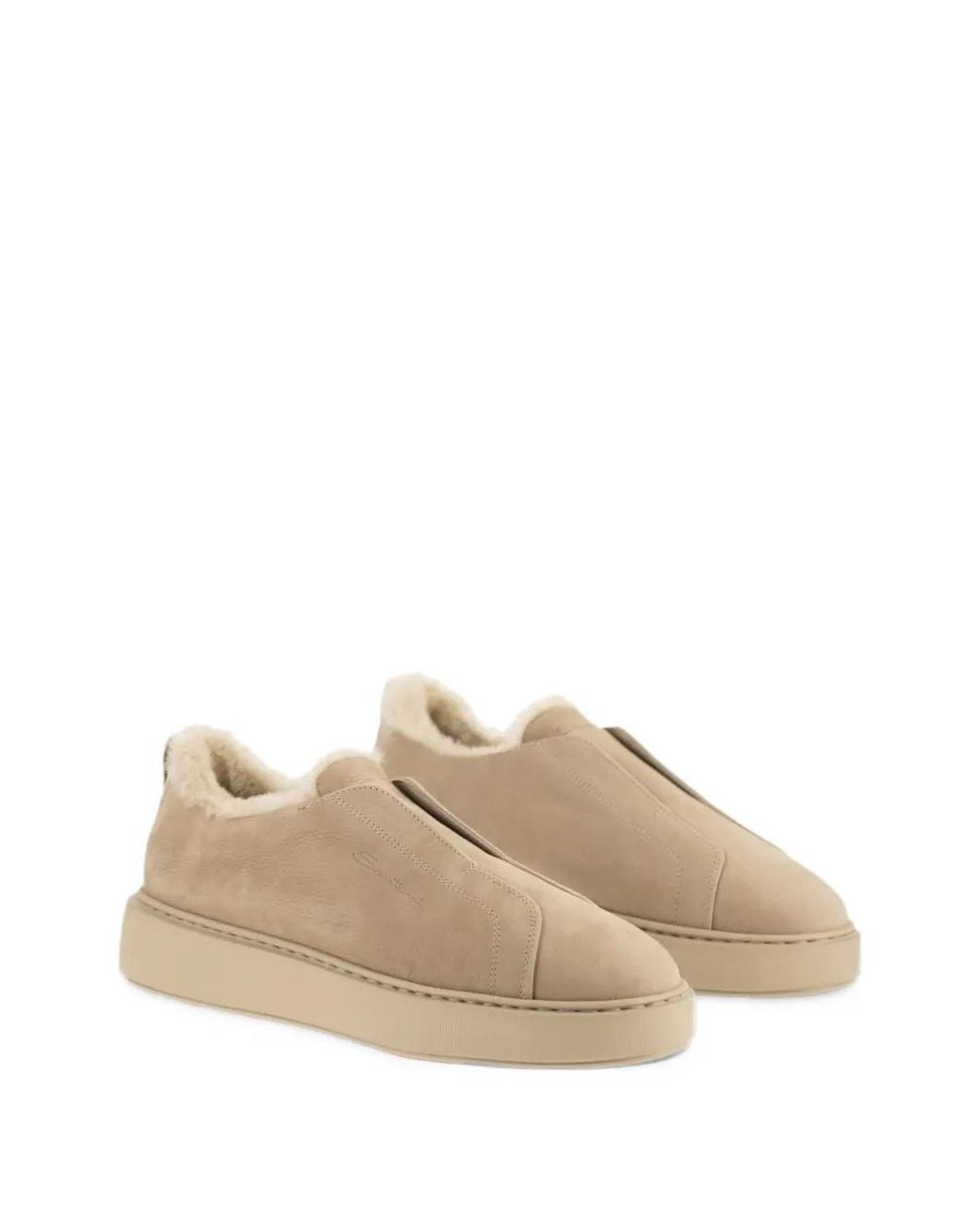 Santoni Natural Victory-25 Shearling-Lined Slip-On Sneakers