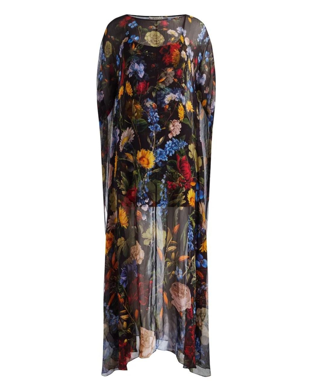 Alice + Olivia Linn Floral-Print Cape Maxi Dress in Black | Lyst