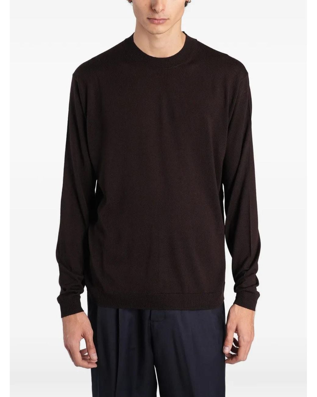 Low Brand Black K109 Crew-Neck Back-Seam Sweater for men