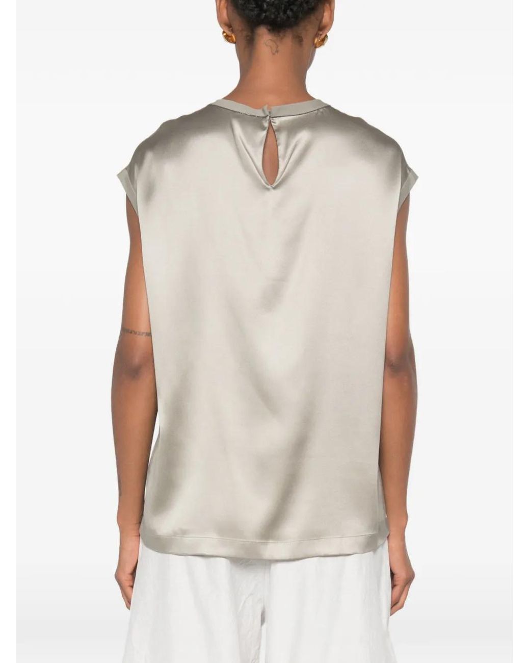 Brunello Cucinelli Natural Monili Satin Top