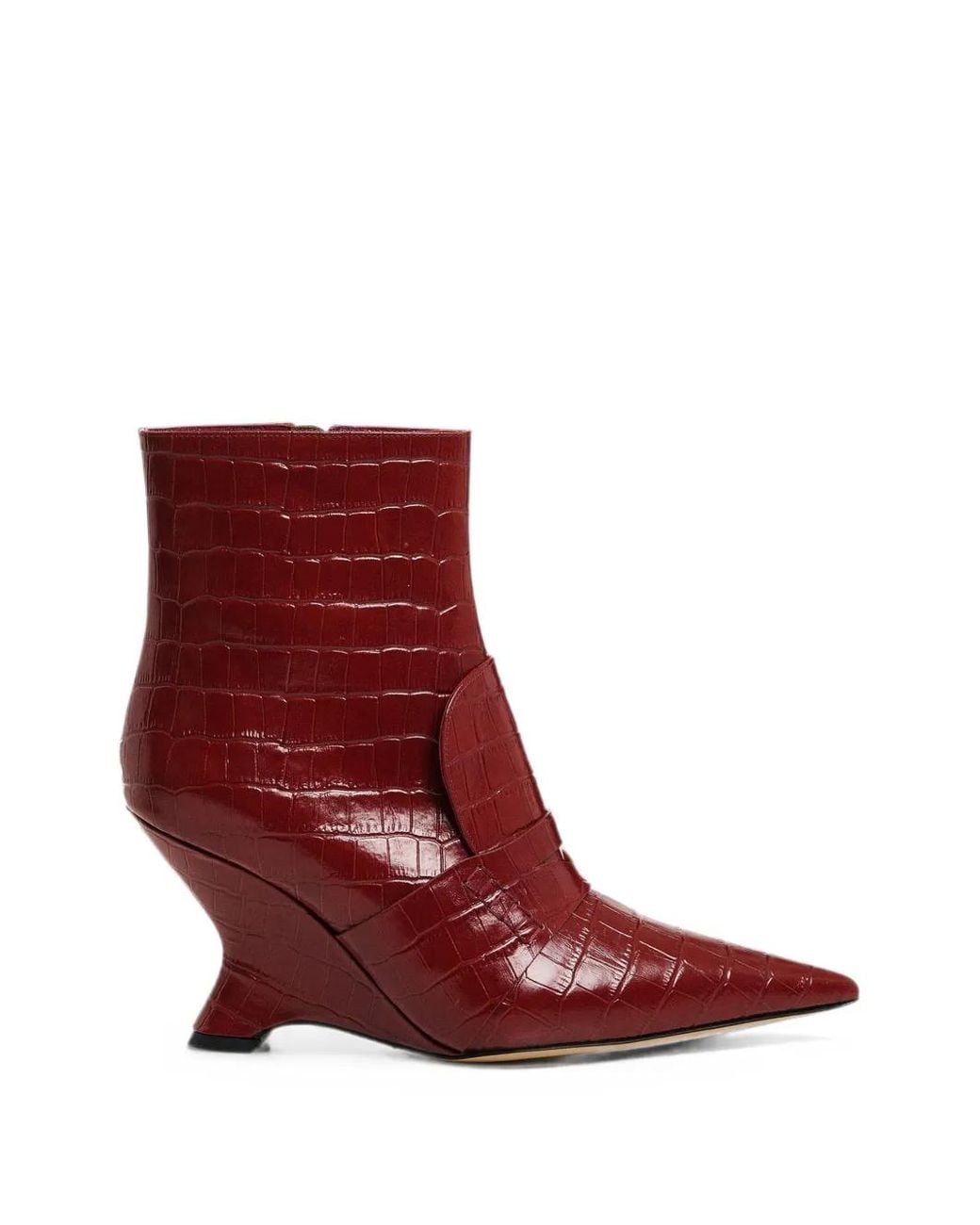 Essentiel Antwerp Red Croc-Effect Wedge Ankle Boots