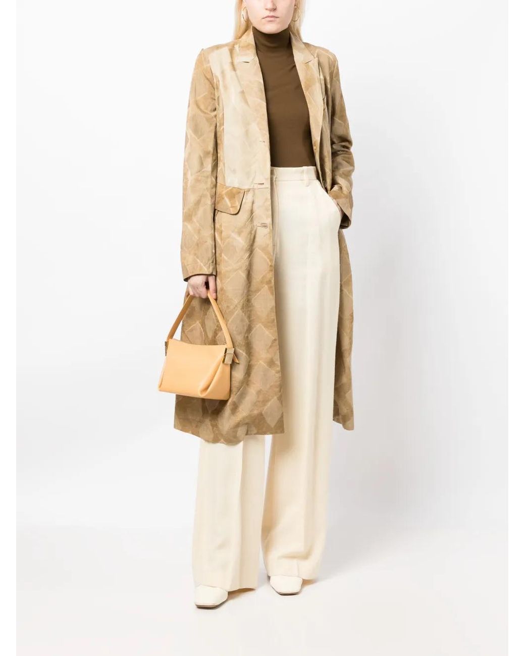 Uma Wang Natural Diamond-Pattern Single-Breasted Coat