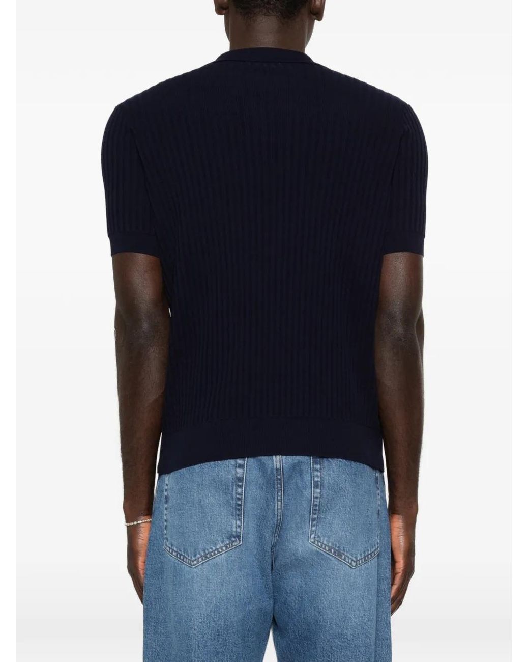 Roberto Collina Blue Ribbed Pocket Polo Shirt for men