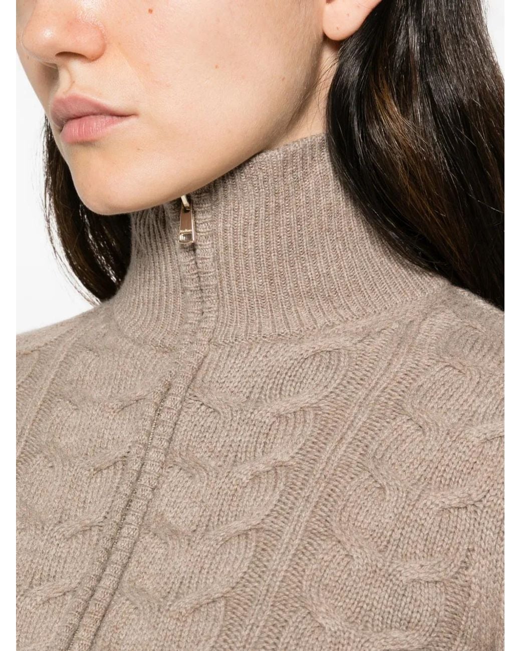 Max Mara Natural Cable-Knit Quarter-Zip Sweater
