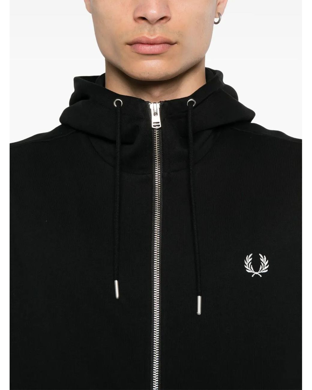 Fred Perry Black Embroidered-Logo Zip-Up Jacket for men