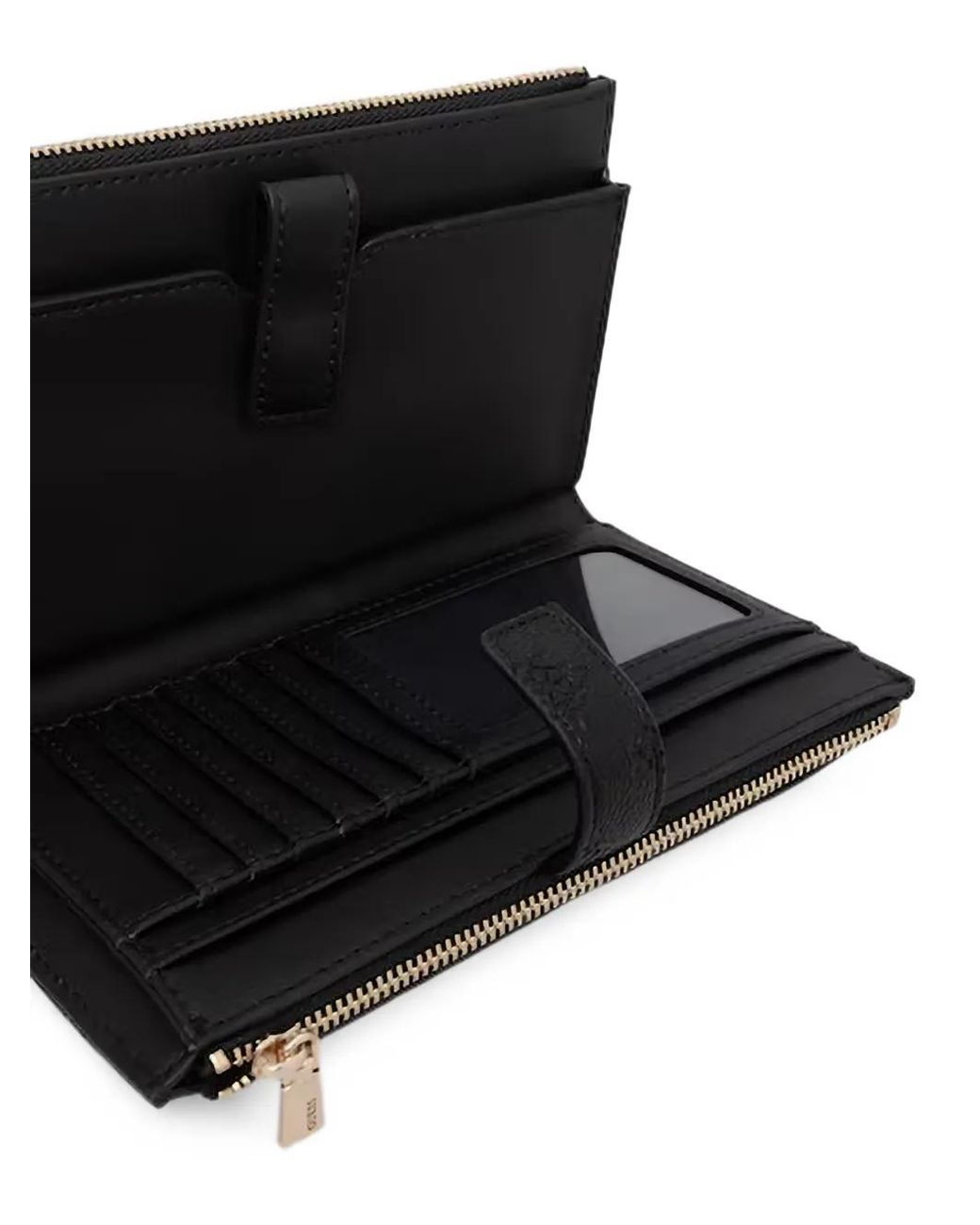 Guess Black Logo-Embossed Zip-Around Wallet