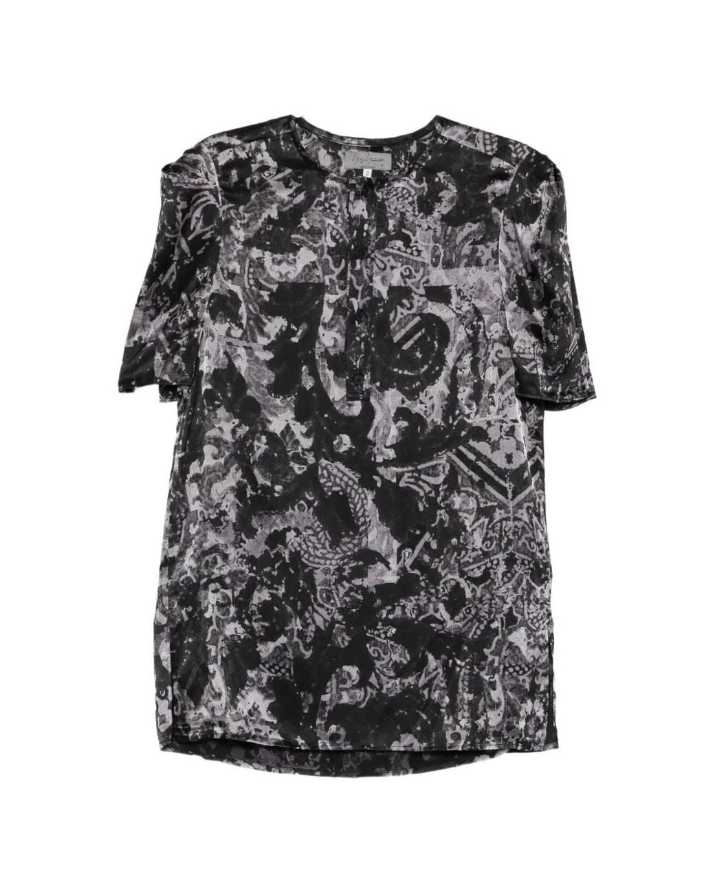 Yohji Yamamoto Gray Sea-Print Short-Sleeve Placket Shirt for men