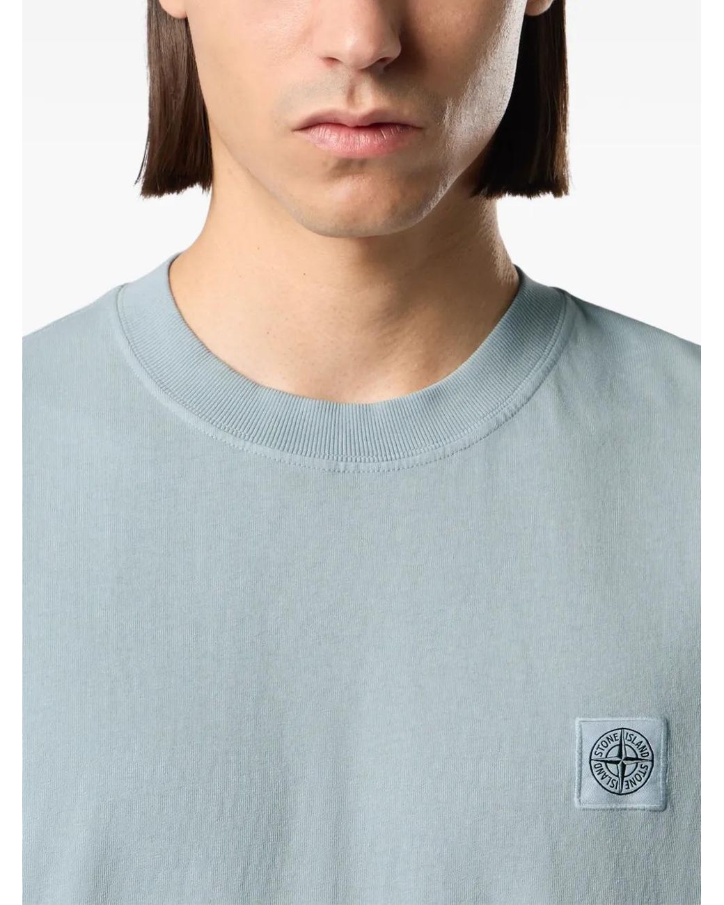 Stone Island Blue 2100030 Combed Organic Cotton Jersey T-Shirt for men