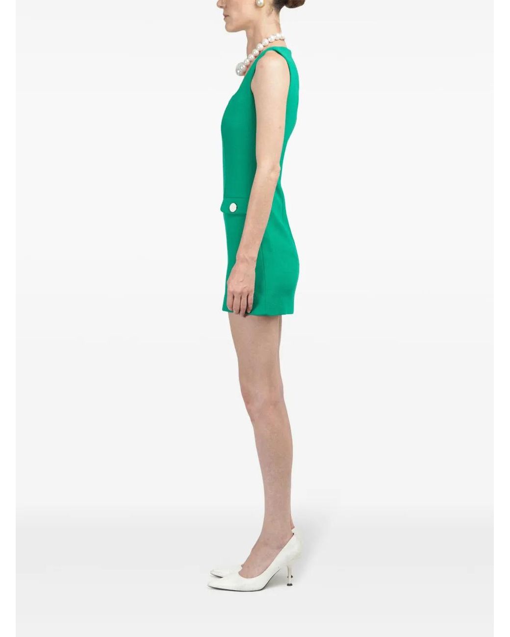 ROWEN ROSE Green Wool Square-Neck Mini Dress