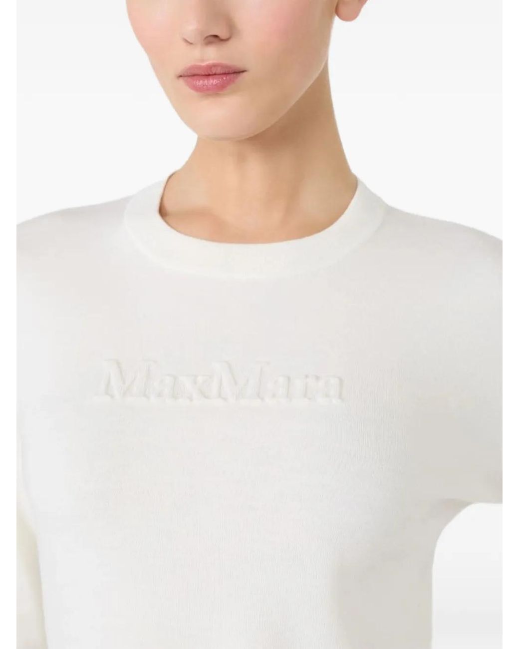 Max Mara White Pull En Laine À Logo Embossé