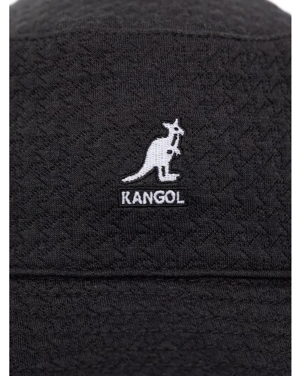 Kangol Black Logo-Embroidered Textured-Finish Bucket Hat