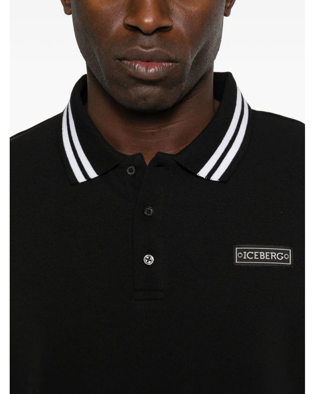 Iceberg Black Striped-Collar Polo Shirt for men