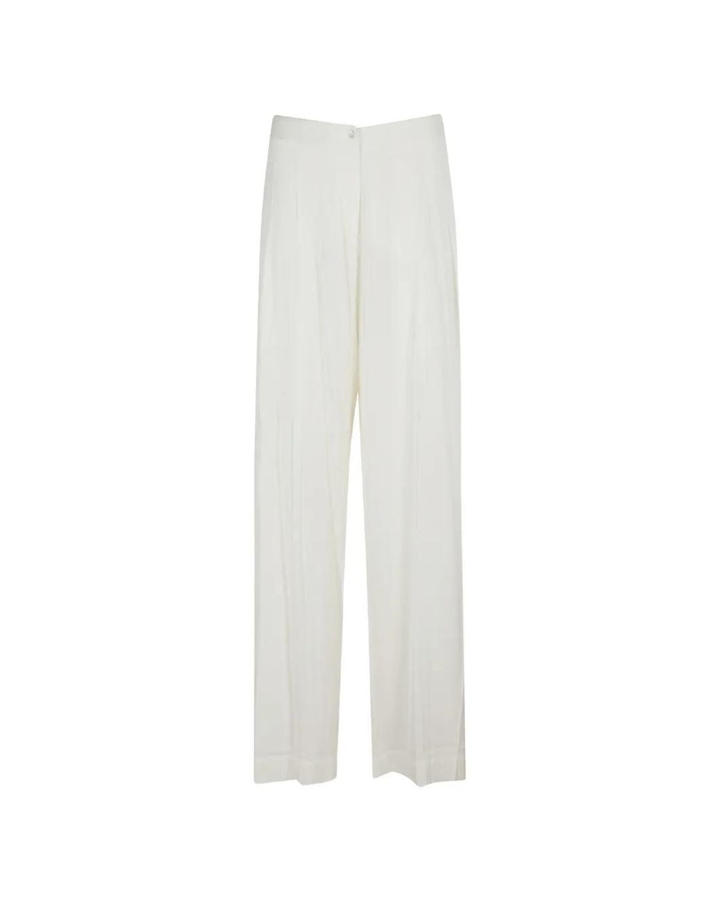 Silk95five White High-Waisted Trousers