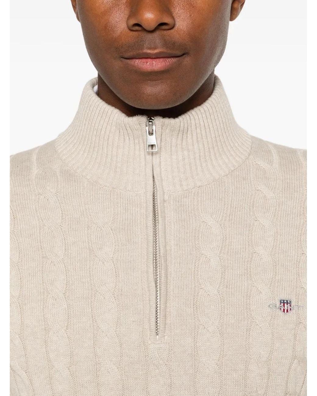 Gant White Pull En Maille Torsadée for men