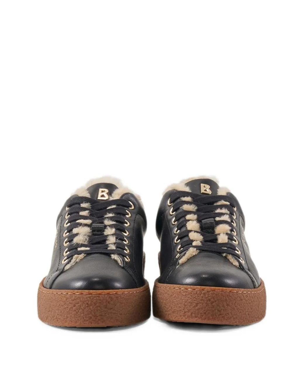 Bogner Black Lucerne Fur-Trim Leather Sneakers