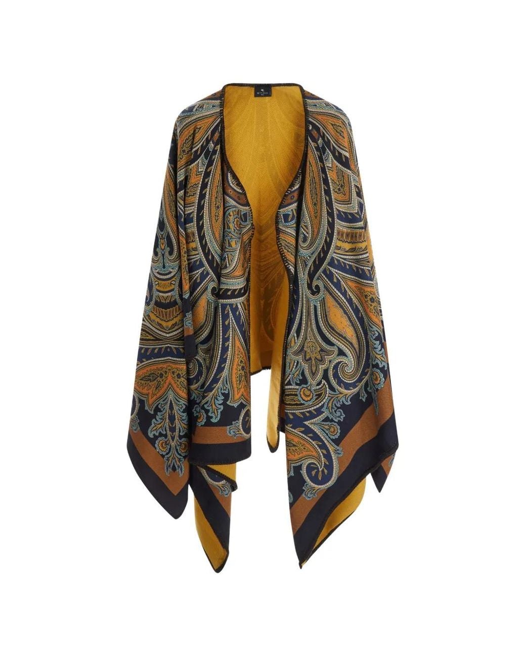 Etro Blue Paisley-Print Poncho Jacket